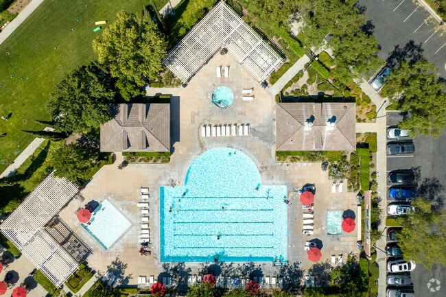 A look down at the community pool located at The Parkhouse in The Preserve.