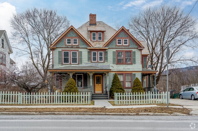 Historical homes can be spotted throughout Bennington like this light green clapboard home.