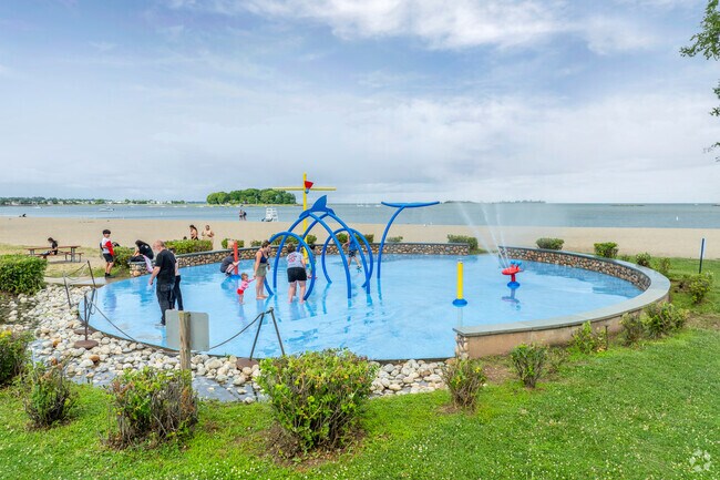Calf Pasture Beach in East Norwalk has a wonderful splash pad for summer fun.