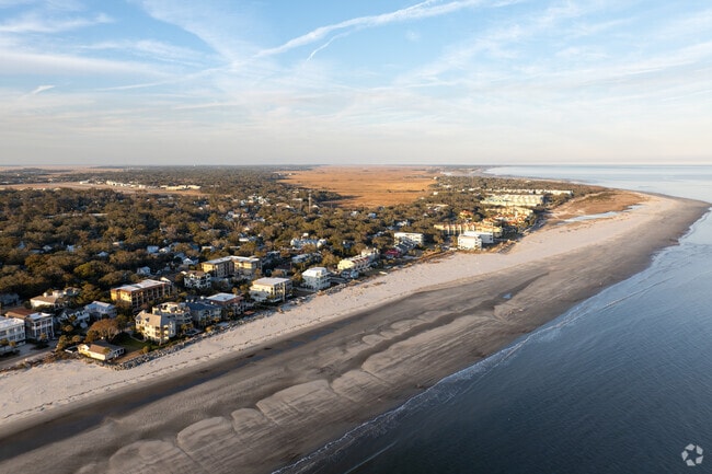 A stunning aerial view of Saint Simons Island, highlighting its variety and natural beauty.