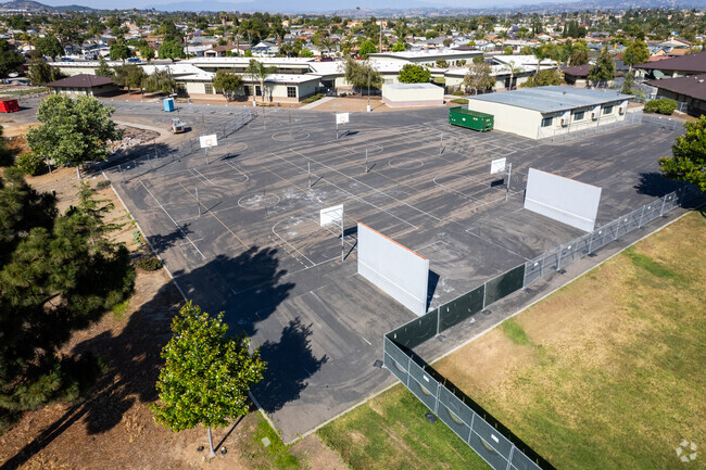 A large black top and hand ball courts are available for students at Libby Elementary School.