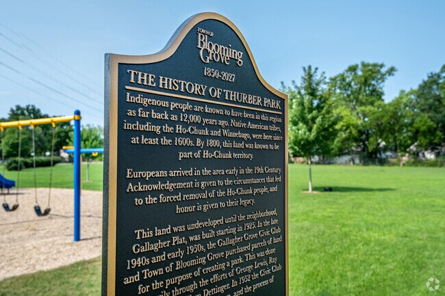 Thurber Park became public land in the early 1900s, as detailed on this historical marker.