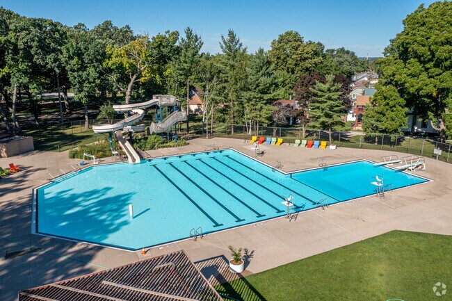 The residents in Creston have access to their own public pool with a waterslide feature.