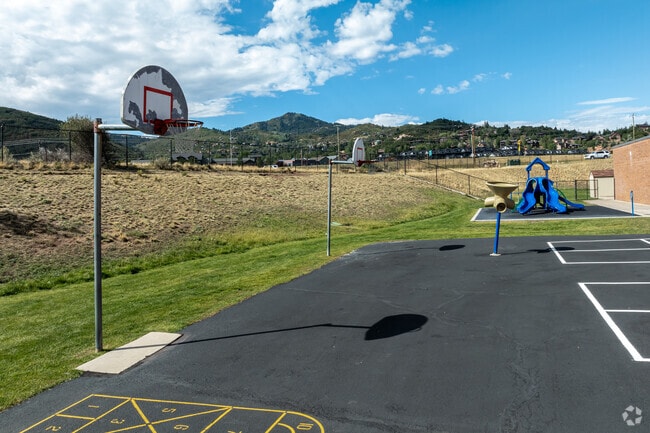 Students at Jeremey Ranch Elementary can play while enjoying views of the mountain tops.