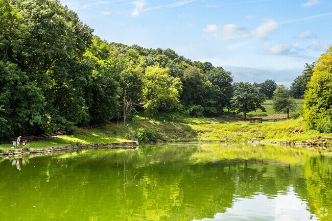 Krug Park is the largest in Saint Joseph, featuring historical architecture and a fishing lagoon.