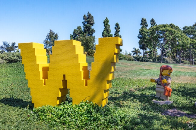 The 'W' welcomes you to Legoland, a popular attraction for kids near Poinsettia.