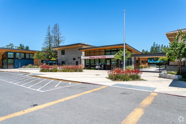 The beautiful campus of Las Lomitas Elementary School includes modern amenities for students.