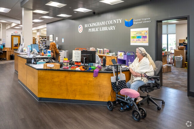 The Buckingham County Public Library hosts events and is attached to the Community Center.