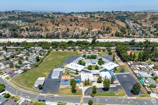 Birds eye view of Castle Rock Elementary School in the city of Diamond Bar.