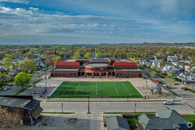 Northside Elementary School has an artificial soccer field on their playground.