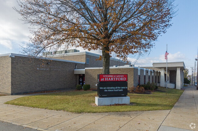 Hartford Middle School offers the STEAM Academy which focuses on STEAM learning & career tech.