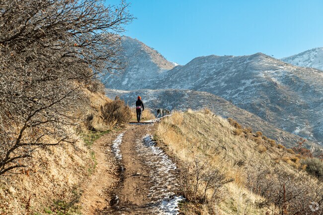 A woman hikes Bonneville Shoreline Trail with her dog in Foothill Sunnyside neighborhood.