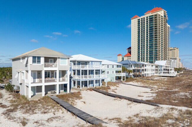 Beautiful beachfront homes line the shores of the Gulf of Mexico in Orange Beach.