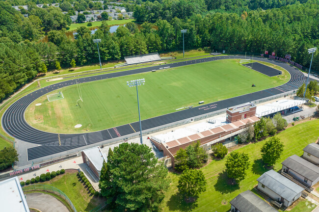 View of the Middle Creek High School football and track field located in Middle Creek, Apex NC.