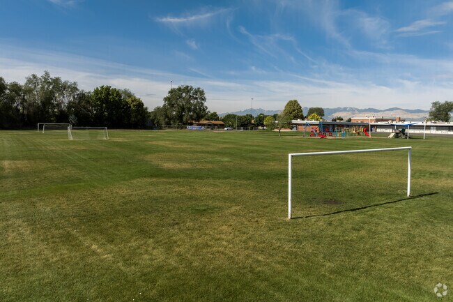 Soccer fields under a beautiful blue sky at Grant Elementary School.