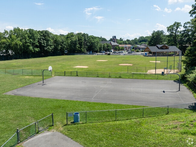 The basketball court and baseball fields at Highland Middle School
.