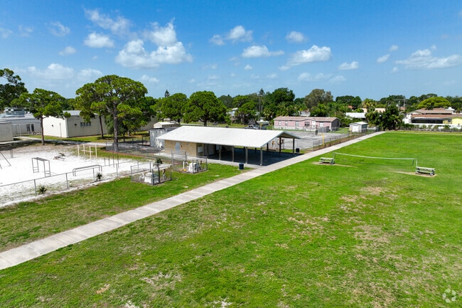 Robert L. Stevenson Elementary School features a volleyball court and pavilion.