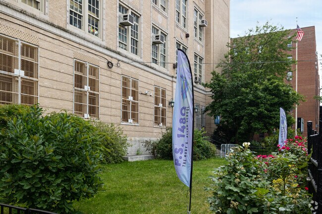 P.S. 148Q The Ruby G. Allen School in Queens, New York has a tranquil front garden.