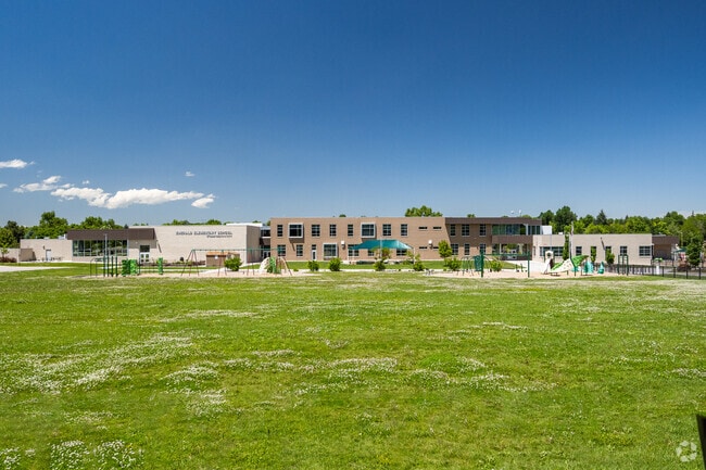 The front playground and main building at Emerald Elementary School in Broomfield, Colorado.