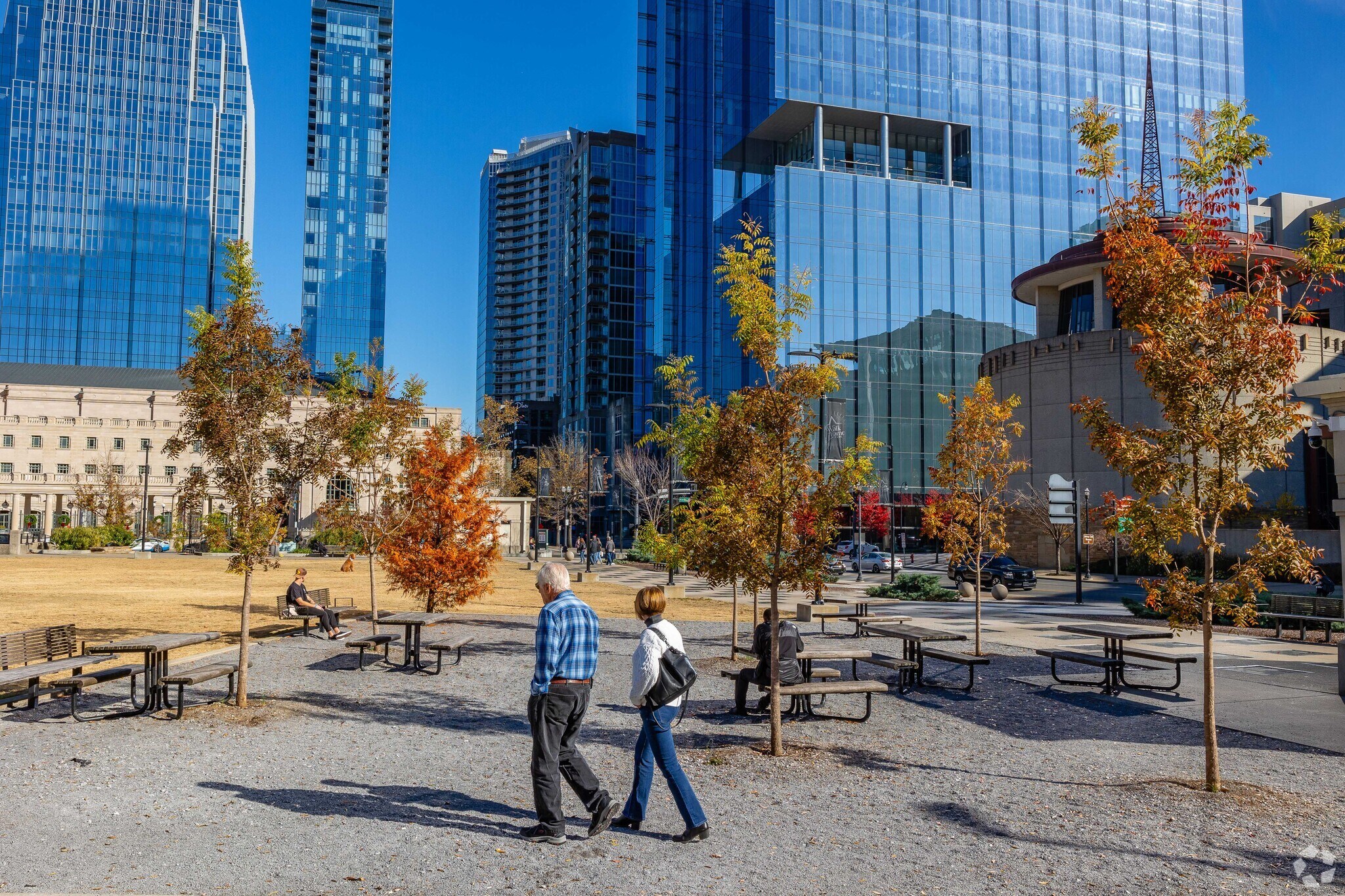 Walk of Fame Park has many benches to take a break from walking in The District.