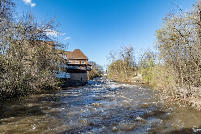 The Cuyahoga and Route 8 separate the Northmoreland neighborhood from downtown Cuyahoga Falls.