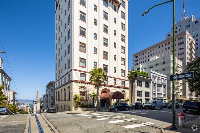 Elegant residential towers are a feature of Nob Hill in San Francisco.