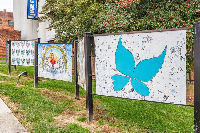 The Downtown School is adorned with art and murals.