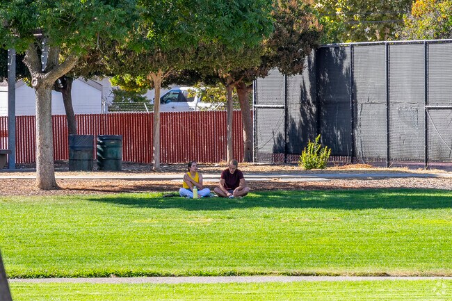 The grass field in Silver Creek Linear Park is great spot to hang out with friends.
