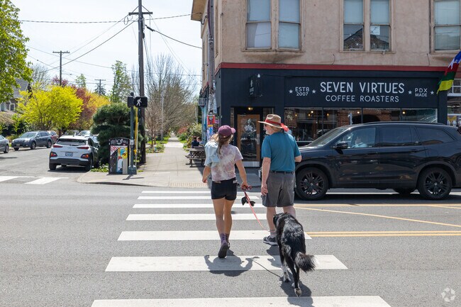 Pedestrians utilizing crosswalks on SE Hawthorne Boulevard in Sunnyside.