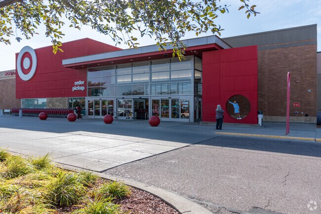 A girl poses in front of Target at the Dawley Farm Village just northeast of Pepper Ridge.