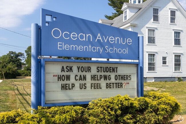 The sign for Ocean Avenue Elementary School located in Back Cove, Maine.