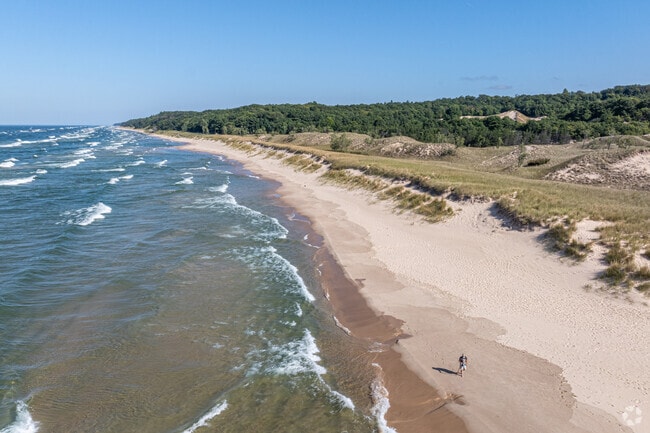 Muskegon Beach offers wide sands a short drive from Muskegon Township.