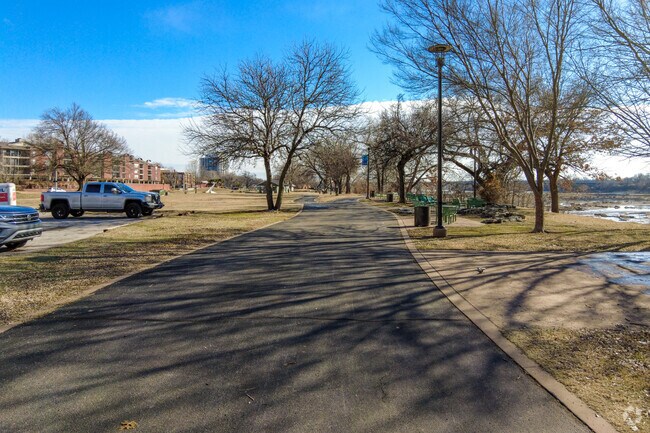 The river trail is a cycling trail that borders Tulsa and is close to Gilcrease Hills.