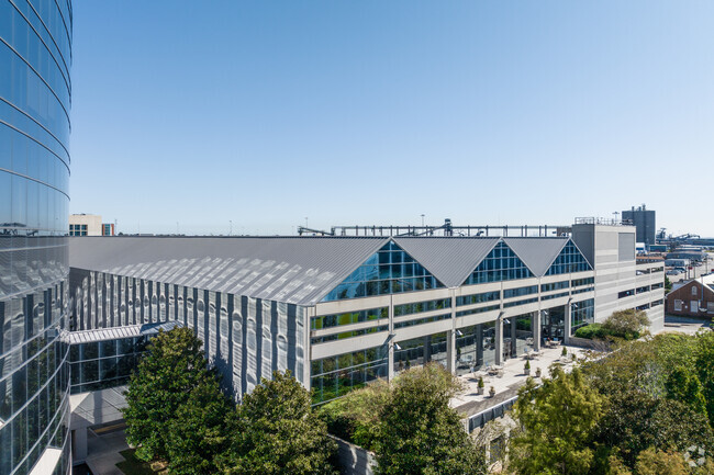 This glass plaza in downtown Marshall is a fine example of the depth and breadth of modern architecture in the neighborhood.