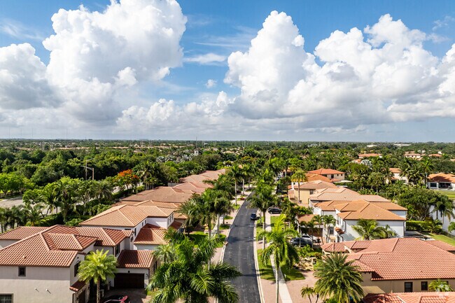 A quiet and well-kept street in the Monterra neighborhood.