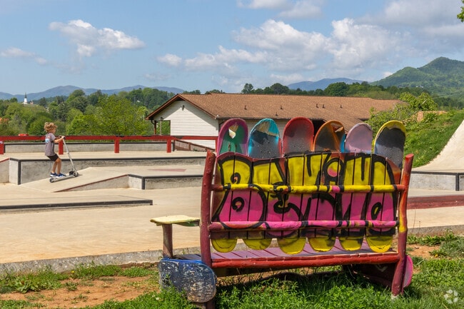 Franklin has a community skate park with concrete obstacles and an upcycled bench.