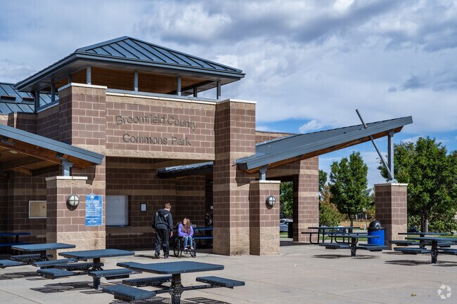Kids enjoy the pavilion at lunchtime at Broomfield County Commons Park.