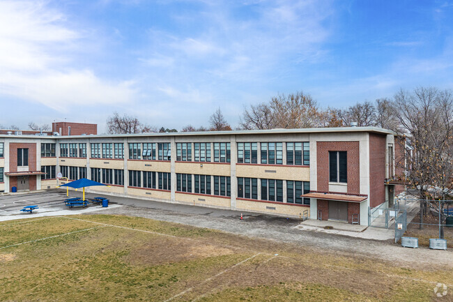 Grant Middle School on a winter day rear view.