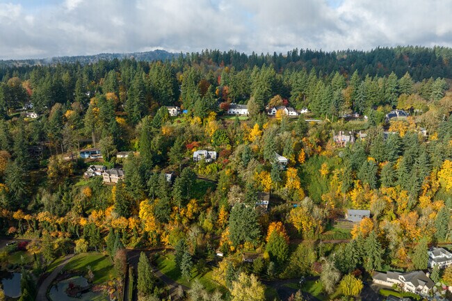Homes peek through Birdshill trees toward the Willamette River.