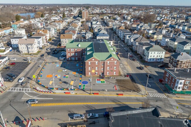 Side view of Ella Risk Elementary School in Central Falls, RI.