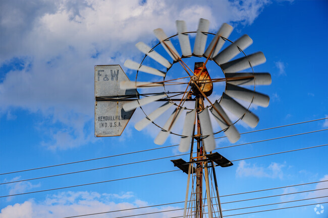 Windmills like this remind you that you're in the hillcountry of Hays County.