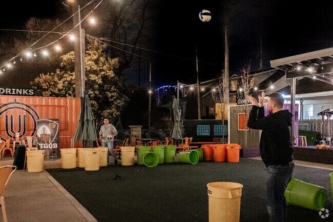 Patrons at Union Restaurant & Gameyard, play games before eating.
