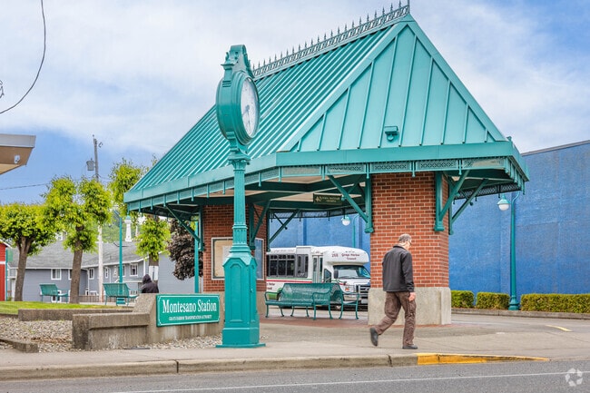 The Montesano Transit Center accommodates a modest fleet of buses to help folks get around.