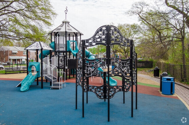 A large, music-themed playground can be found at Marvin Gaye Park.