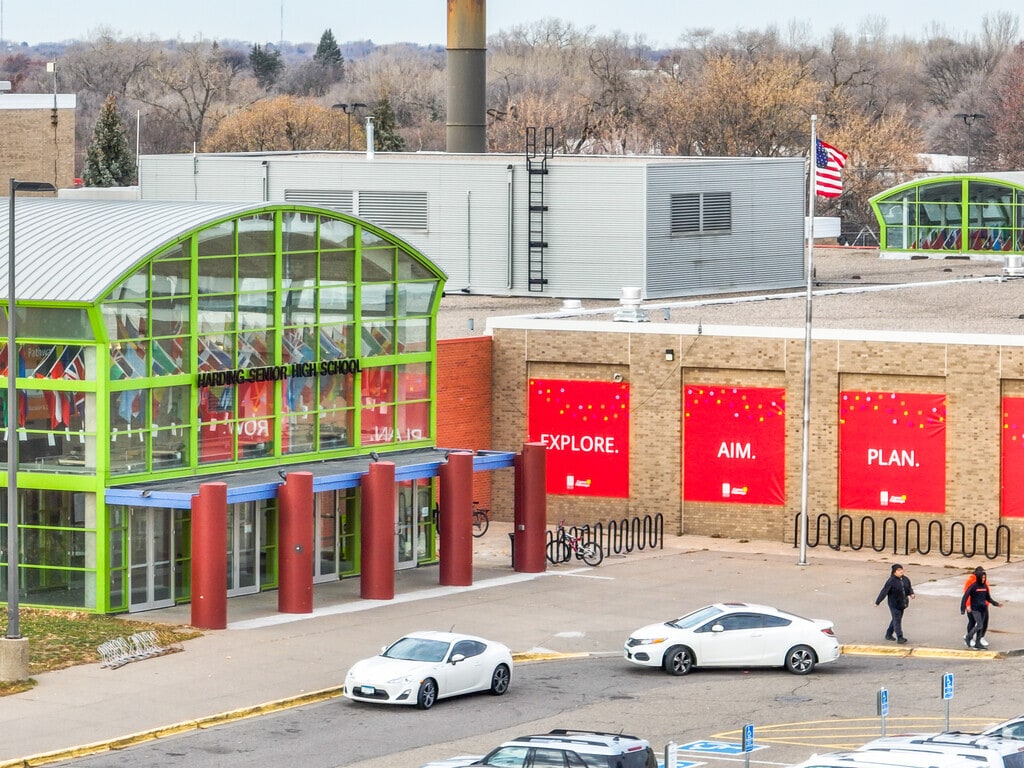 Harding Senior High School currently has1,800 students in grades 9-12th.