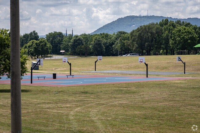 Students have easy access to basketball courts at Lincoln Terrace Elementary School.