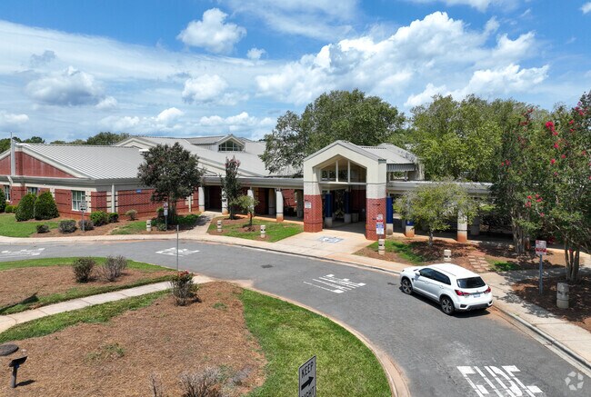 View of the Hopewell High School main entrance in Huntersville NC.