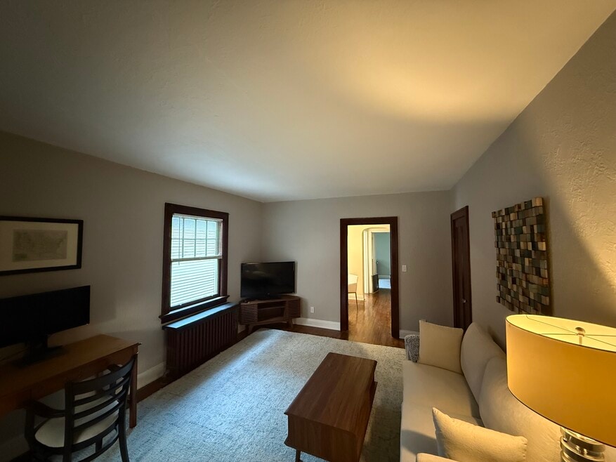 Living room with dedicated workspace