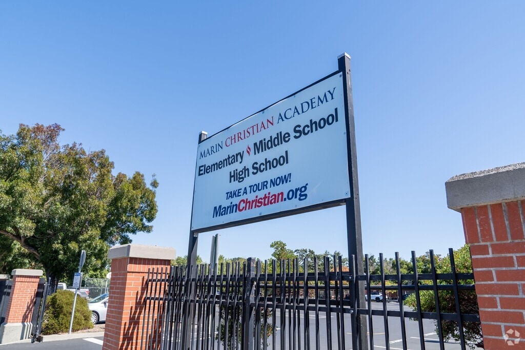 View of the Marin Christian Academy sign located in Indian Valley, Novato CA.