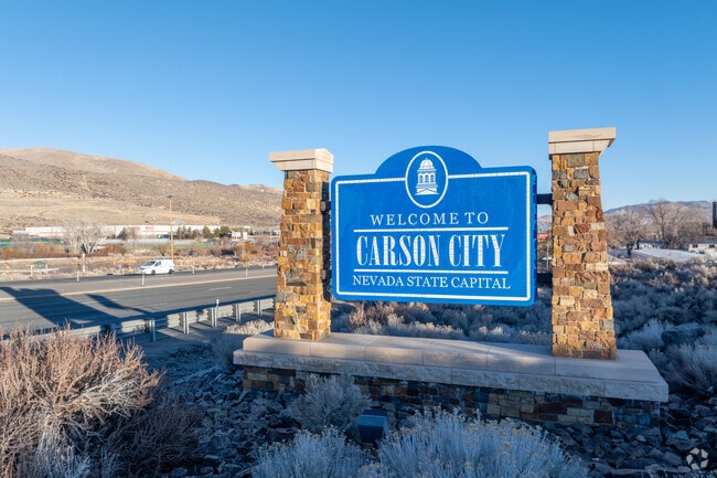 The Carson City welcome sign greets visitors to Nevada's state capital.